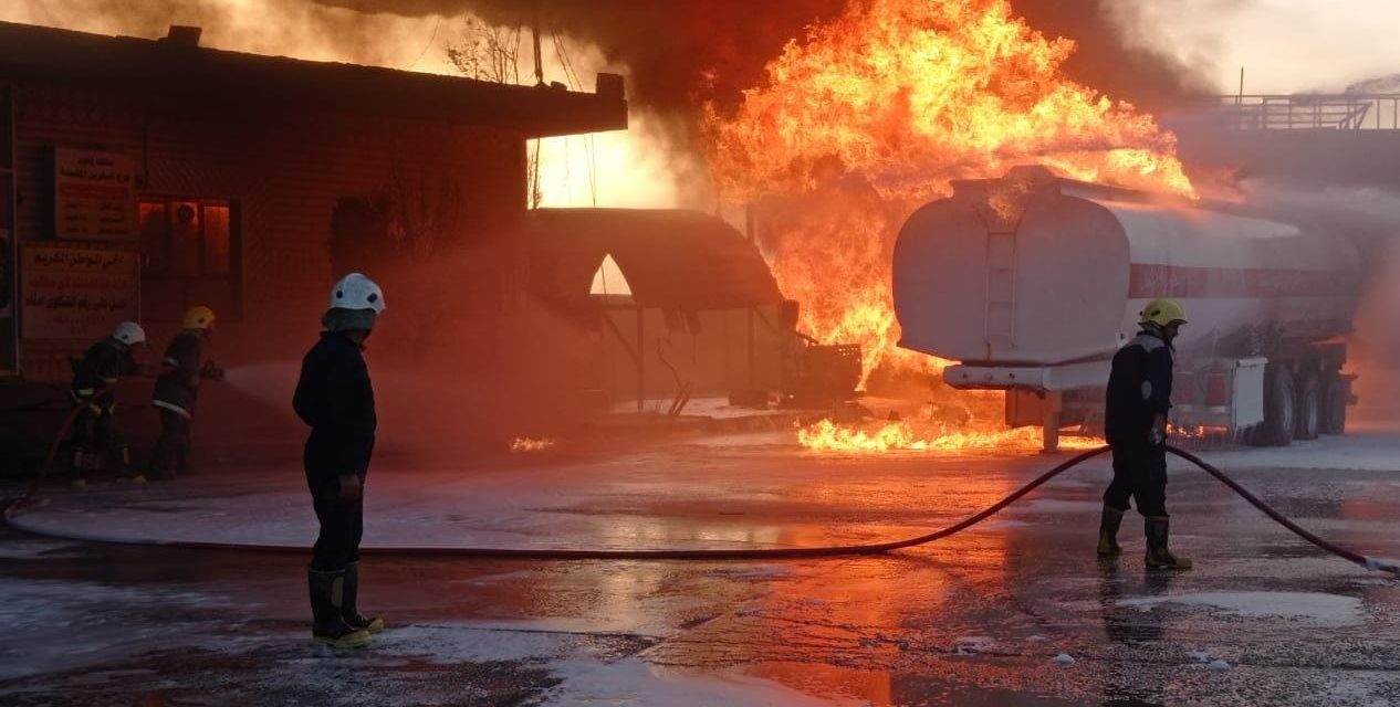 بالصور.. حريق ضخم داخل محطة تعبئة الوركاء بالمثنى